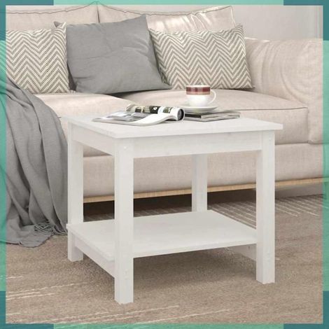 822278 Table basse Blanc 50x50x45 cm Bois massif de pin (1/5)