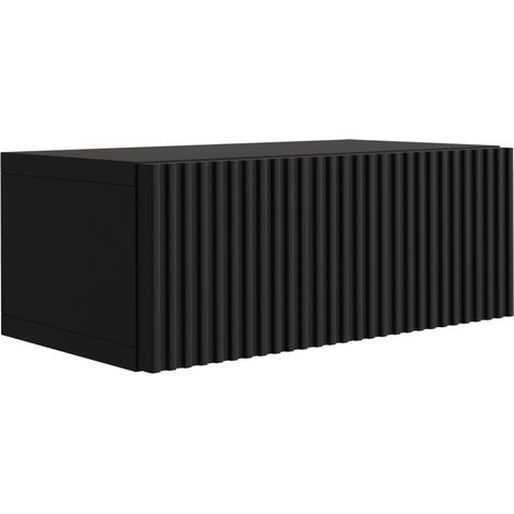 Table de chevet suspendue avec tiroir – façade rainurée, Couleur : noir, 40 x 20 x 16 cm (1/5)