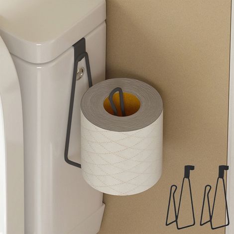 Support Pour Rouleau De Papier Toilette - En Métal Noir - S'Accroche Sur Réservoir De Chasse D'Eau Ou Porte - Design Gain De Place - Lot De 2