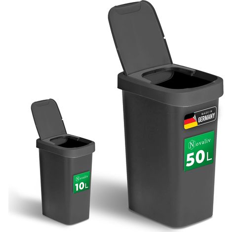 Ensemble de poubelles Novaliv 10L + 50L, poubelle avec couvercle 2 en 1, couvercle à charnière et couvercle basculant, poubelle anti-odeur pour