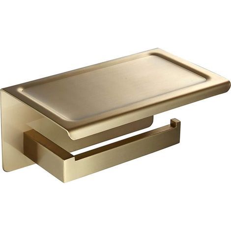 Wandmontierter Toilettenpapierhalter aus Edelstahl 304 – Oberfläche in gebürstetem Gold – Bohrfreie Montage – Maße: 180 x 115 x 80 mm – Fuienko (1/5)