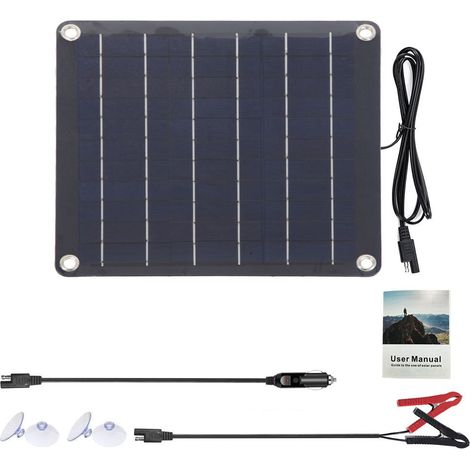 Set di pannelli solari policristallini, potenza 10W, 12V, grado di protezione IP65, design moderno, materiale policristallino/ABS, nero (1/5)