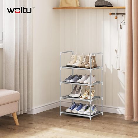 WOLTU Zapatero de 4 niveles con estructura metálica estable, 41 x 28 x 72 cm, color gris (1/5)