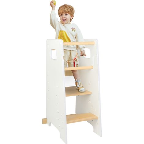 Tour d'Apprentissage pour Enfant-Repose-pieds Antidérapants Double Rails de Sécurité-blanc (1/5)