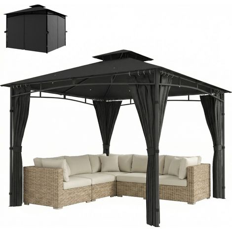 Abri de jardin plein air structure à toit amovible et double bâche protection solaire hydrofuge 9m² gris foncé (1/5)