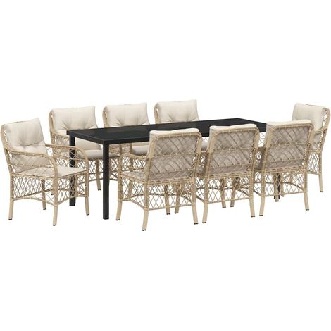 Maison Exclusive - Set da Pranzo per Giardino con cuscino 9 pcs Beige polyrattan