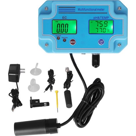 Testeur Qualité Eau pH EC Température LCD Portable Hydroponie Aquarium Précision Élevée Compensation Automatique ABS (1/5)