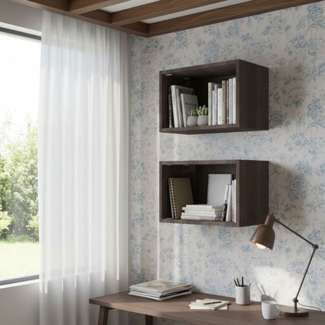 Libreria pensile moderna con schienale - Montaggio facile e veloce - Olmo jerez scuro