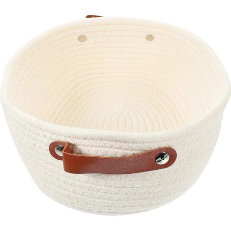 Panier de rangement en corde de coton blanc, organisateur tissé pour la maison, la chambre, la salle de bain et le dressing. (1/5)