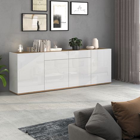 Buffet/bahut moderne 200 cm blanc/chêne wotan Grana (1/5)