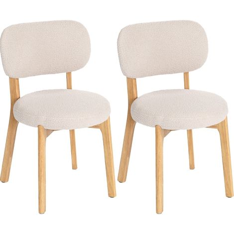 2er-Set Esszimmerstühle aus cremefarbenem Bouclé mit gebogener Rückenlehne MODENUIT (1/5)