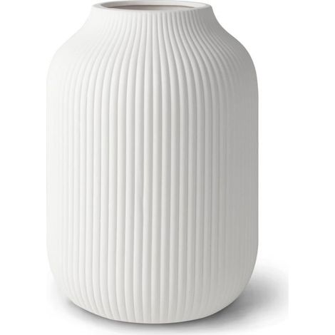 Vase en céramique blanche mate 1 pièce Design bohème cannelé Imperméable pour fleurs coupées Décoratif (1/5)