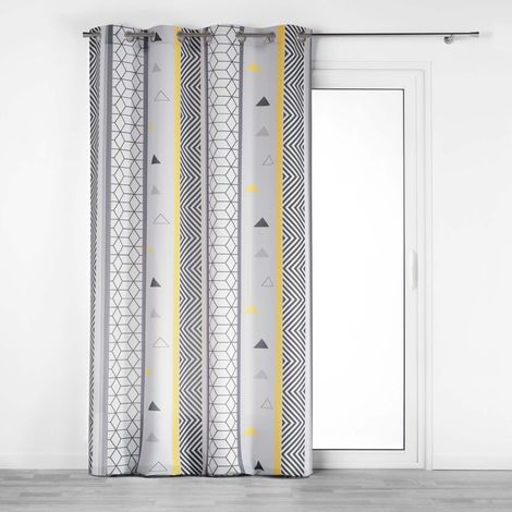douceur d'Intérieur Yellow Mix Tenda a Occhielli Poliestere Stampato 260 x 140 x 0,1 cm