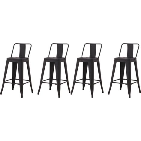 Hobag – Lot de 4 tabourets de bar industriel avec dossier – Hauteur assise 63 cm – Métal noir – Style loft