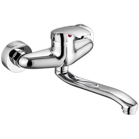 Wandmontierte Einhebel-Mischbatterie für Warm- und Kaltwasser, polierte silber-kupferfarbene Oberfläche, für Küchenspüle (1/4)