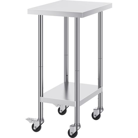 Mophorn 24x18x38 Zoll Edelstahl-Arbeitstisch, robuster Arbeitstisch mit 4 Rädern und einstellbarer Höhe, gewerblicher Arbeitstisch für Restaurants, Silber