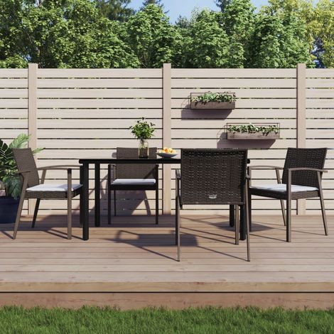 Ensemble Table et Chaise de Jardin Contemporain  Ensemble à manger de jardin 5 pcs coussins résine tressée acier 50855