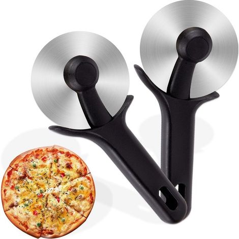 Original Pizzaschneider, Pizzarolle aus Edelstahl, schwarz, rutschfester Silikongriff, Klinge mit Schutzkappe, spülmaschinenfest (1/4)