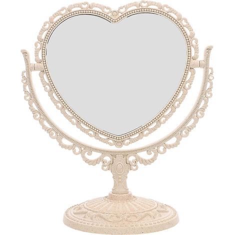 Miroir de table à poser, miroir grossissant double face avec rotation à 360 degrés (forme de cœur, beige)-Beige (1/3)
