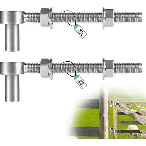 2 Pièces Charnières à Vis Réglables M12 x 150mm, Charnières à Boulon J en Acier Inoxydable 304 Quincaillerie de portails pour Portes Ferme, Portail de Jardin, Portail Bois, Entrée avec Écrou (1/5)