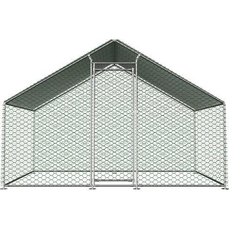 Enclos poulailler 303x200x200 cm acier galvanisé argent avec toit PE, sécurisé extérieur – MEUBLIV (1/5)