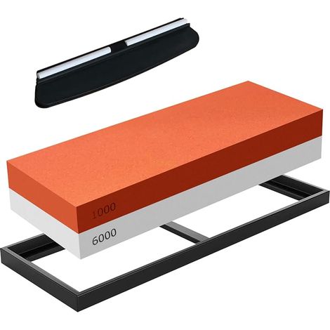 Pierre à Aiguiser 2 en 1,Aiguiseur de Couteau Professionnel avec Base en Silicone Antidérapant et Guide d'Angle(1000/6000) (1/5)