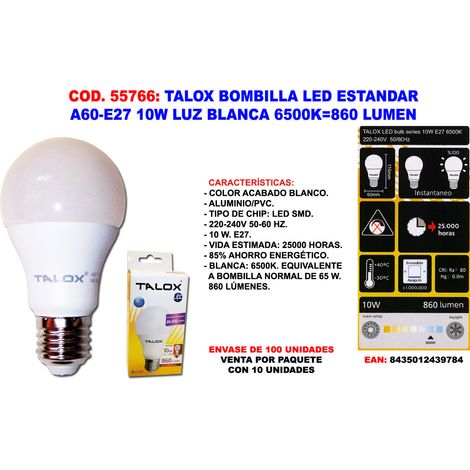 Standard-LED-Glühbirne A60 E27 10 W weißes Licht 6500 K 860 Lumen