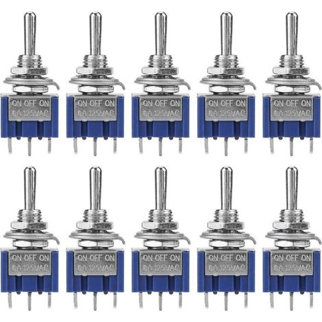 Lot de 10 interrupteurs à bascule 6A 125VAC – Interrupteur 3 positions 3 broches – Diamètre bouton 6 mm pour projets électroniques (1/5)