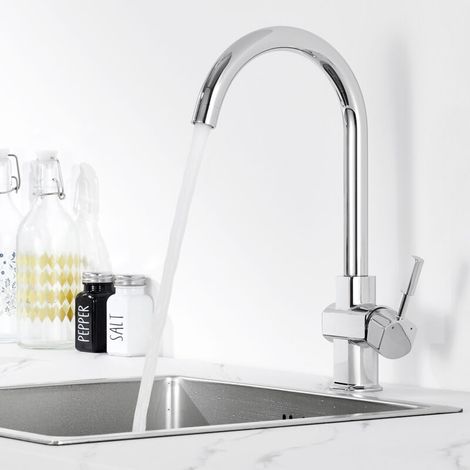 AMXCNOY Auralum Hochschwenkbare Küchenarmatur mit abnehmbarem Luftsprudler für Warm- und Kaltwasser, Chrom-Finish (1/4)