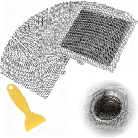 Lot de 40 tamis à cheveux de douche, 15 x 15 cm, autocollants jetables, attrape-cheveux, avec grattoir pour salle de bain, cuisine, caniveau de douche (1/5)
