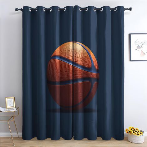 Rideau Basketball - Rideau Occultant Thermiques Garçon Bleu Marine Ballon Sport Jeu, Lot de 2 Rideaux à Oeillets pour Decoration Chambre Salon, Draperies Intérieurs Fenetre, 75x166 cm (LxH) - 2x L 75 (1/5)