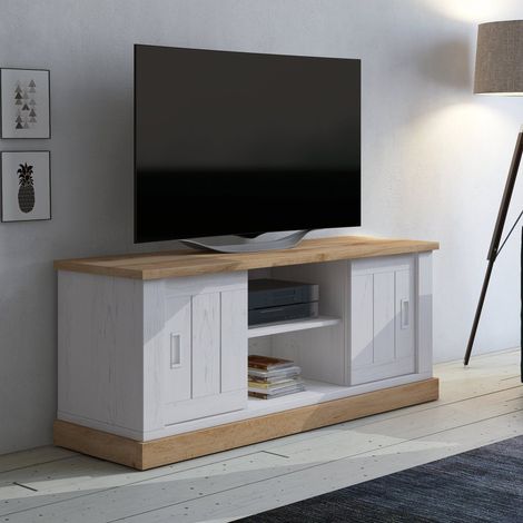 TV-Möbel Mesola, ein Regal, 4 Fächer, 2 Türen, 45x46x60h cm Weiß Eiche (1/3)