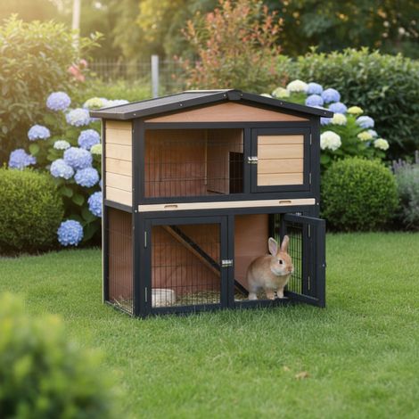 Clapier Bois FSC Thermo-Traite 101x55x100cm Shelty Pet Noir (1/5)