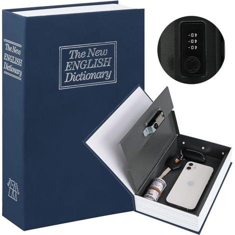 Coffre-fort dissimulé en forme de livre avec code – Coffre-fort portable – Bleu –