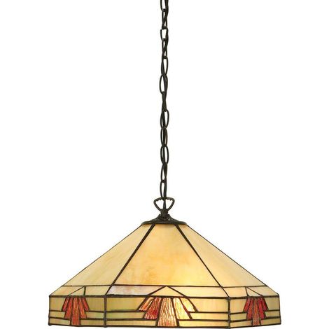 Interiors Nevada - Sospensione a soffitto 1 luce media bronzo scuro, vetro Tiffany, attacco E27 (1/4)
