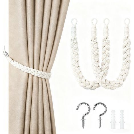 Confezione da 2 nastri per tende,corda per tende da 60 cm con fibbia,nastri per tende intrecciati a mano,nastri per tende ritorti (1/5)