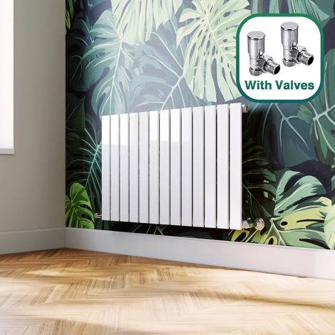 ELEGANT 600 x 988 mm High Heat Output White Desginer Rads Single Flat Panel Radiator Designer Column Radiator + Angled Radiator Valves (1/5)