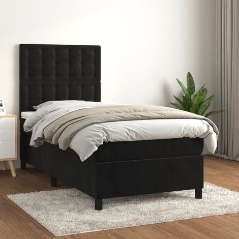 Lit adulte Contemporain Lit à sommier à sommier tapissier et matelas Noir 80x200 cm Velours 61017 (1/5)