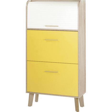 Meuble à Chaussures Chêne Abattants Jaunes - Coloris Rideau: Rideau Blanc (1/3)