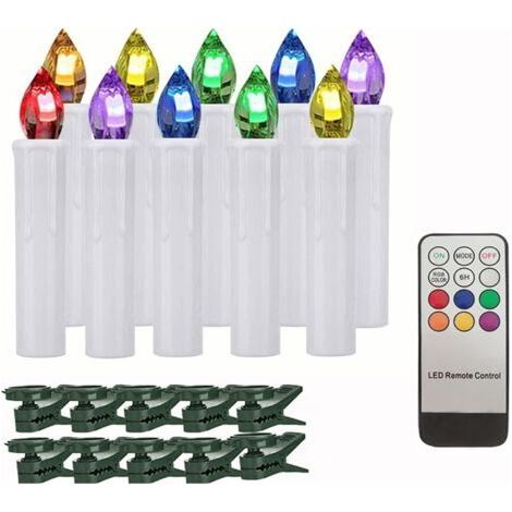 Bougies électroniques LED colorées avec minuterie à distance pour la décoration du Nouvel An, bougies de sapin de Noël à piles, 10 Pièces Blanc (1/5)