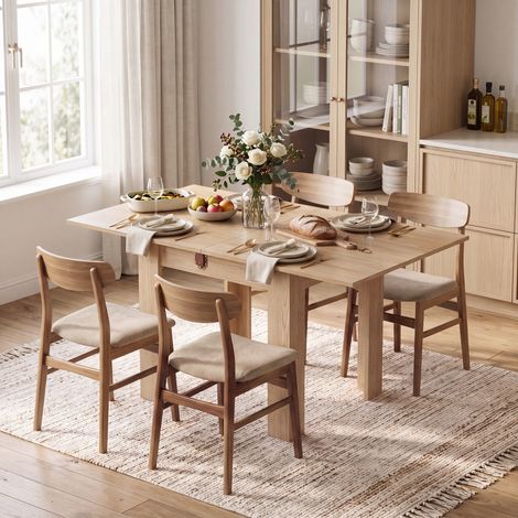 Table de salle à manger pliante pour 4 personnes, pour salon ou salle à manger, 140 x 70 x 77 cm, chêne (1/5)