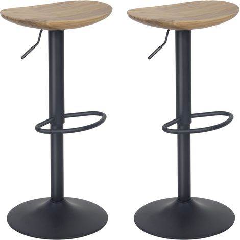 Tabouret Bar Orme Ovale Chaises Haute de Bar Assise Tabouret d'îlot Central Cuisine Siege Bar Lot de 2 Vintage Reglable Rotation Metal Pivotante Couleur du Bois (1/5)