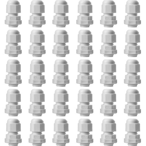 Lot de 30 presse-étoupes M12, étanches IP68, passe-câbles, pour extérieur, jardin, boîte de dérivation, en plastique et nylon, blanc (1/5)
