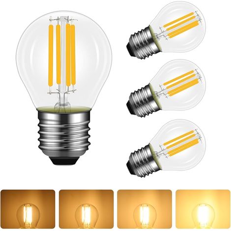 Lot de 4 Ampoule LED E27 4W Filament Dimmable, Equivalent à Ampoule Incandescente 40W, Blanc Chaud 2700K, 400 Lumen, Angle de 360º, G45/P45 Forme, Lampe Filament Vintage Transparent (1/5)