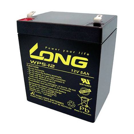 Long WP5-12/F2 WP5-12/F2 Batterie au plomb 12 V 5 Ah plomb (AGM) (l x H x P) 90 x 107 x 70 mm cosses plates 6,35 mm auto-décharge réduite, sans entr Y807932 (1/2)