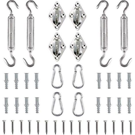 Kit de fixation pour toile d'ombrage (44 pièces) - Matériaux de fixation - Système de suspension pour hamac - Pour toiles (1/4)