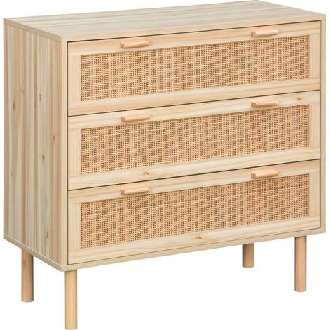 sweeek - Kommode mit 3 Schubladen, Rattan-Geflecht und Holzdekor (1/5)