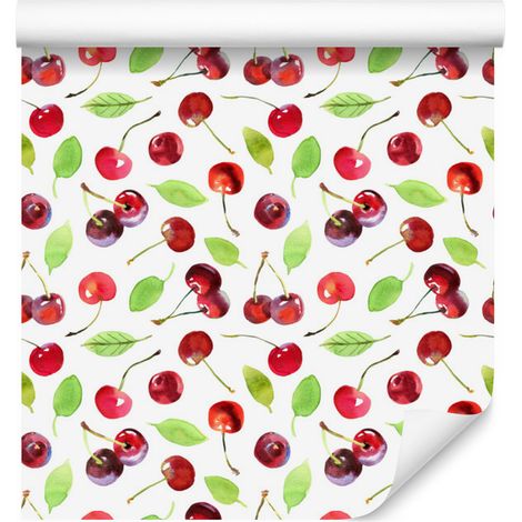 Papel pintado con frutas, cerezas y hojas para salón y dormitorio, 50x1000 cm. (1/5)