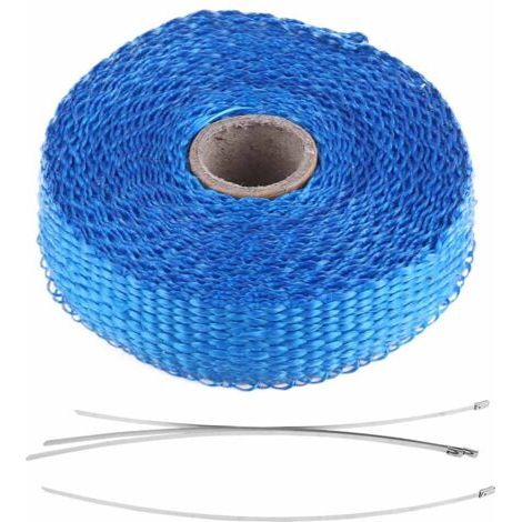 Ruban isolant pour voiture, 5 m, enveloppe thermique pour échappement, avec 4 attaches de câble en acier inoxydable, bleu. (1/5)