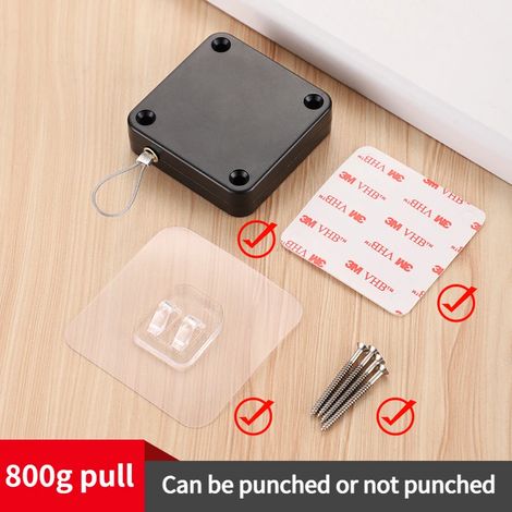 (Tire-clés noir 800 g) Verrou et ferme-porte automatique sans perçage pour portes coulissantes Fixation adhésive sans perçage pour portes vitrées/patio Sécurité enfants et animaux (1/5)